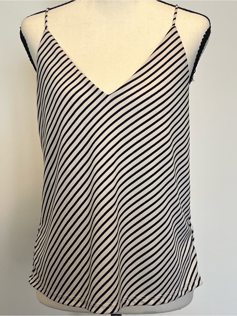 H&M Black & White Striped V-Neck Cami